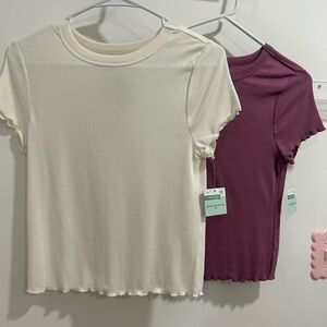 (NWT) The Spring Shop Cream and Purple Short Sleeve Tees